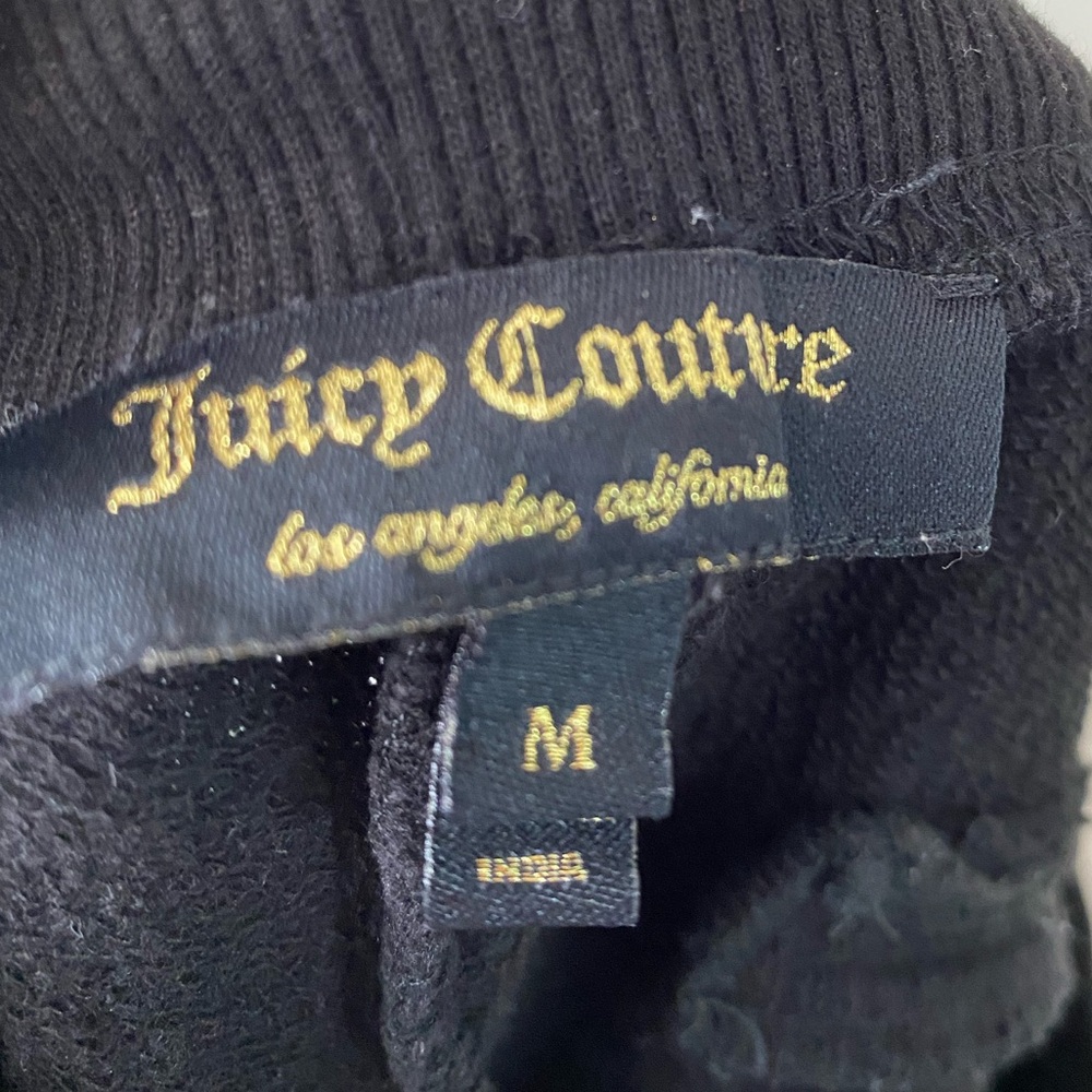 Juicy Couture Black Cotton Joggers Metallic Beaded Side Stripe Trim Charm M - Picture 7 of 8